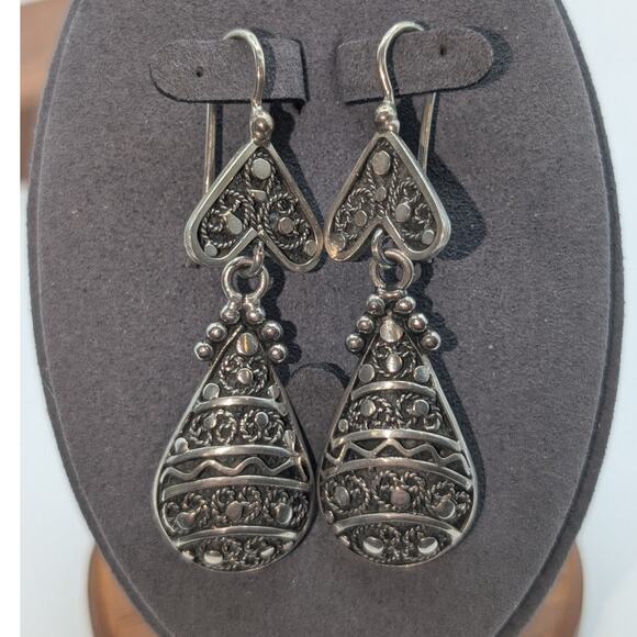 Moroccon Silver Berber Dangle Earrings W/ Kidney Hook Backs - Picture 1 of 7